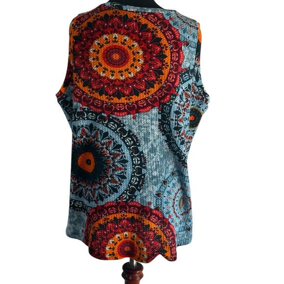 Iwolence Boho Mandala Tank Top – Colorful Festival V-Neck Sleeveless Blouse (XL) - Picture 4 of 13